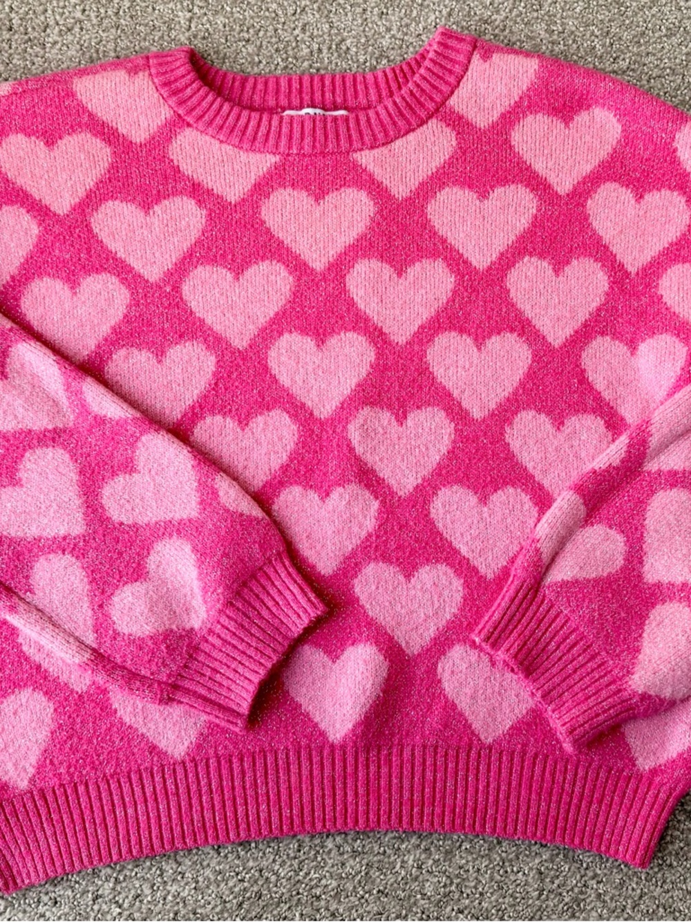 Old Navy Bright Pink + Light Pink Heart Sweater - Girls XL (14-16)